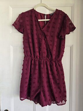 BTFBM Short Sleeve V-Neckline Romper Women’s Red Burgundy Women's Size Medium